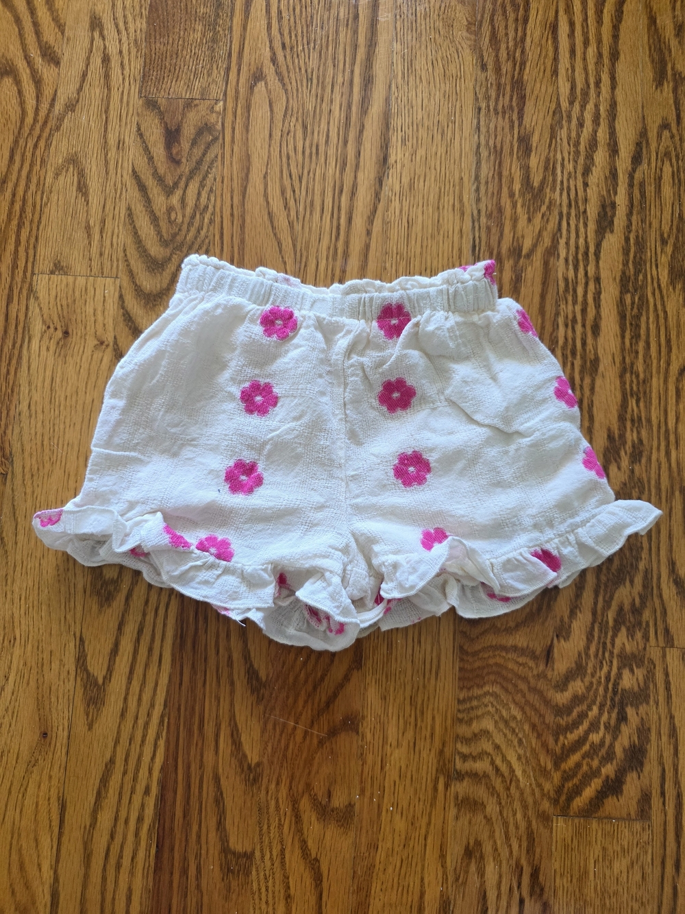 Zara White Shorts with Hot Pink Floral Embroidery